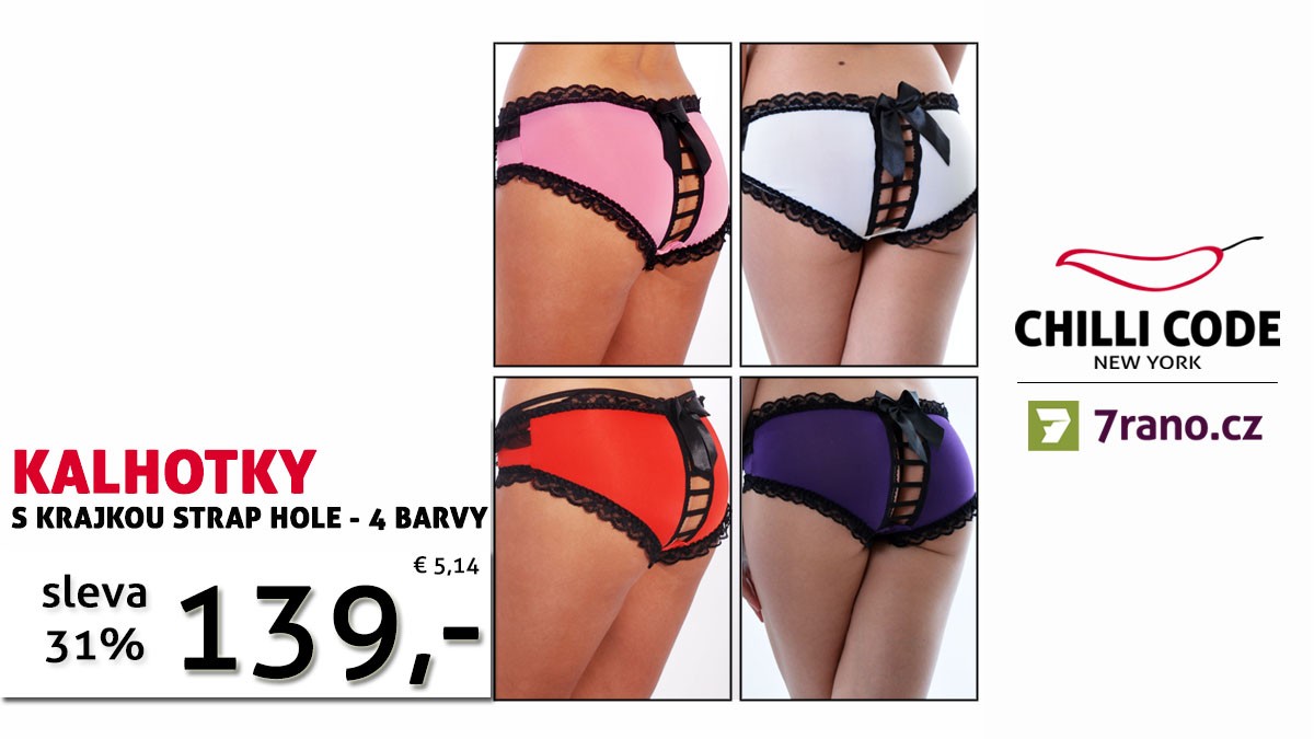 Aktuální akce - Barevné kalhotky s krajkou Strap Hole ve 4 barvách se slevou 31%